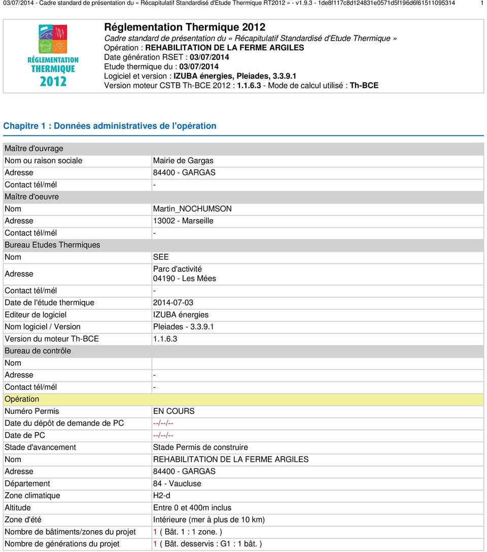 RSET Récapitulatif Standardisé d'Étude Thermique