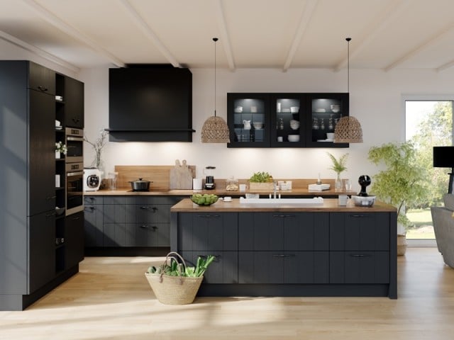 cuisine en noir avec bois