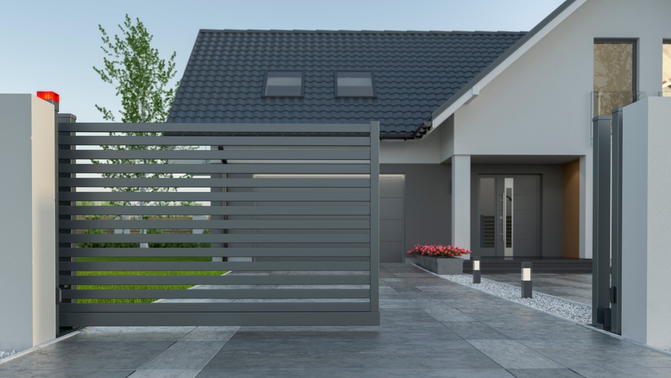 portail coulissant alu gris