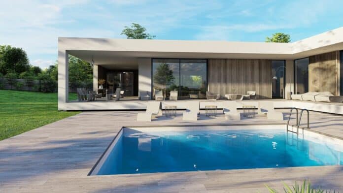 terrasse beton ciré autour piscine