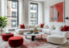 Quel canapé dans un salon contemporain ? canapé blanc rouge salon chic